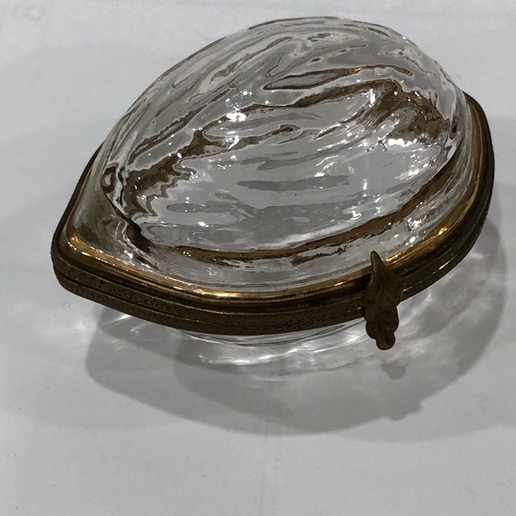 Antique Rare Fine French Crystal Walnut NutJewelry Trinket Box Clear Europe